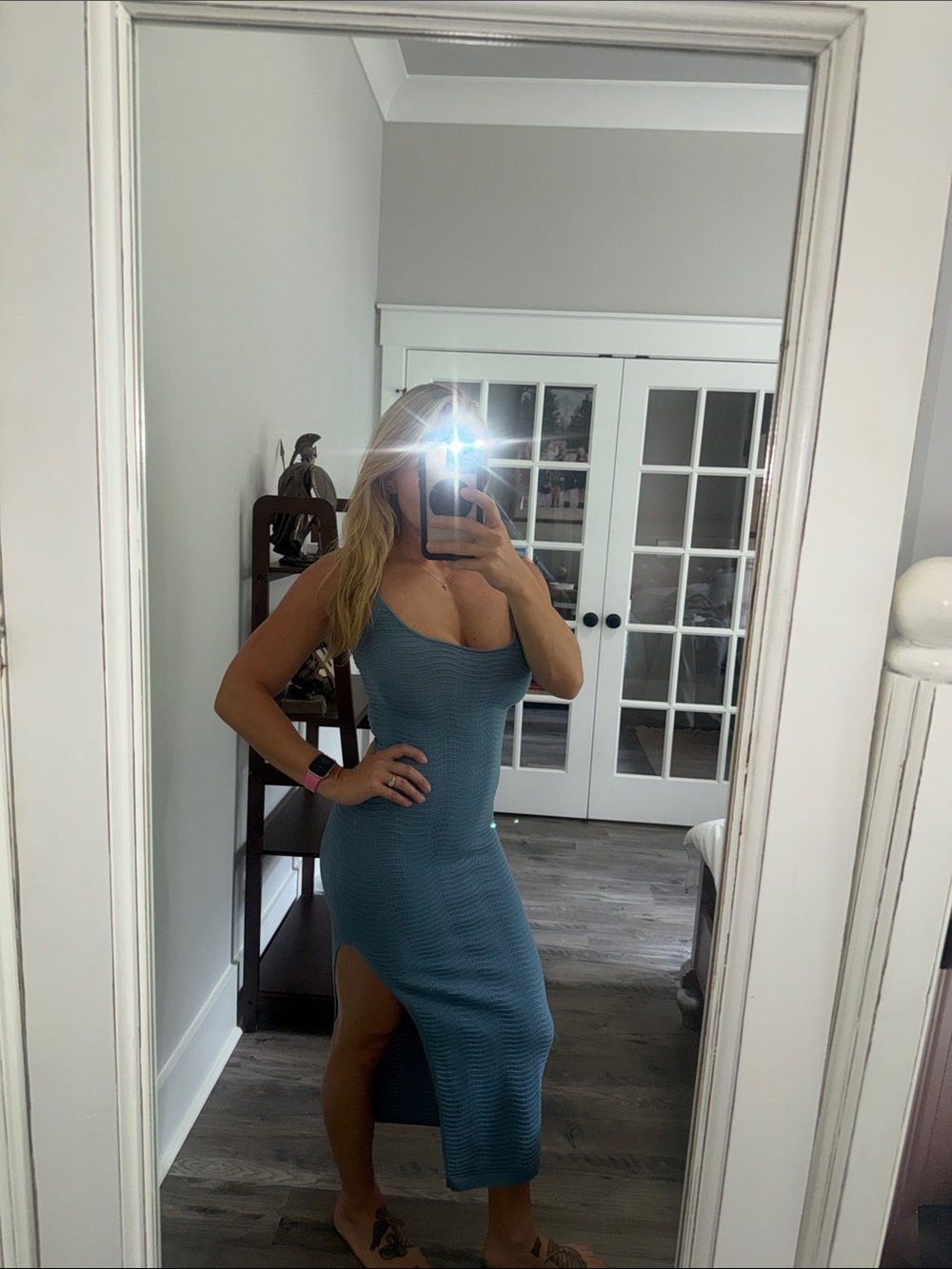 Sleeveless Ribbed Midi Dress in Blue